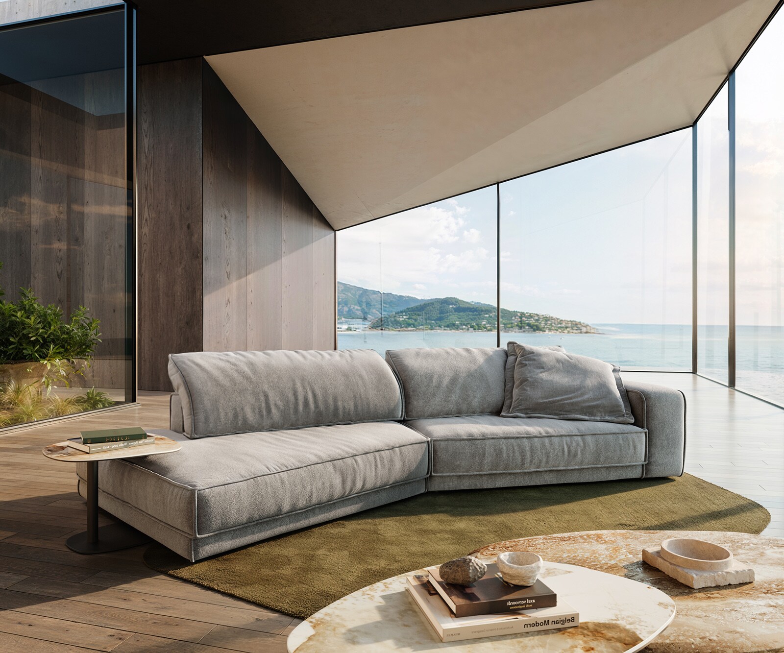 Grand canapé Snoosh 400x150 cm Tissu structuré Soft Gris méridienne gauche