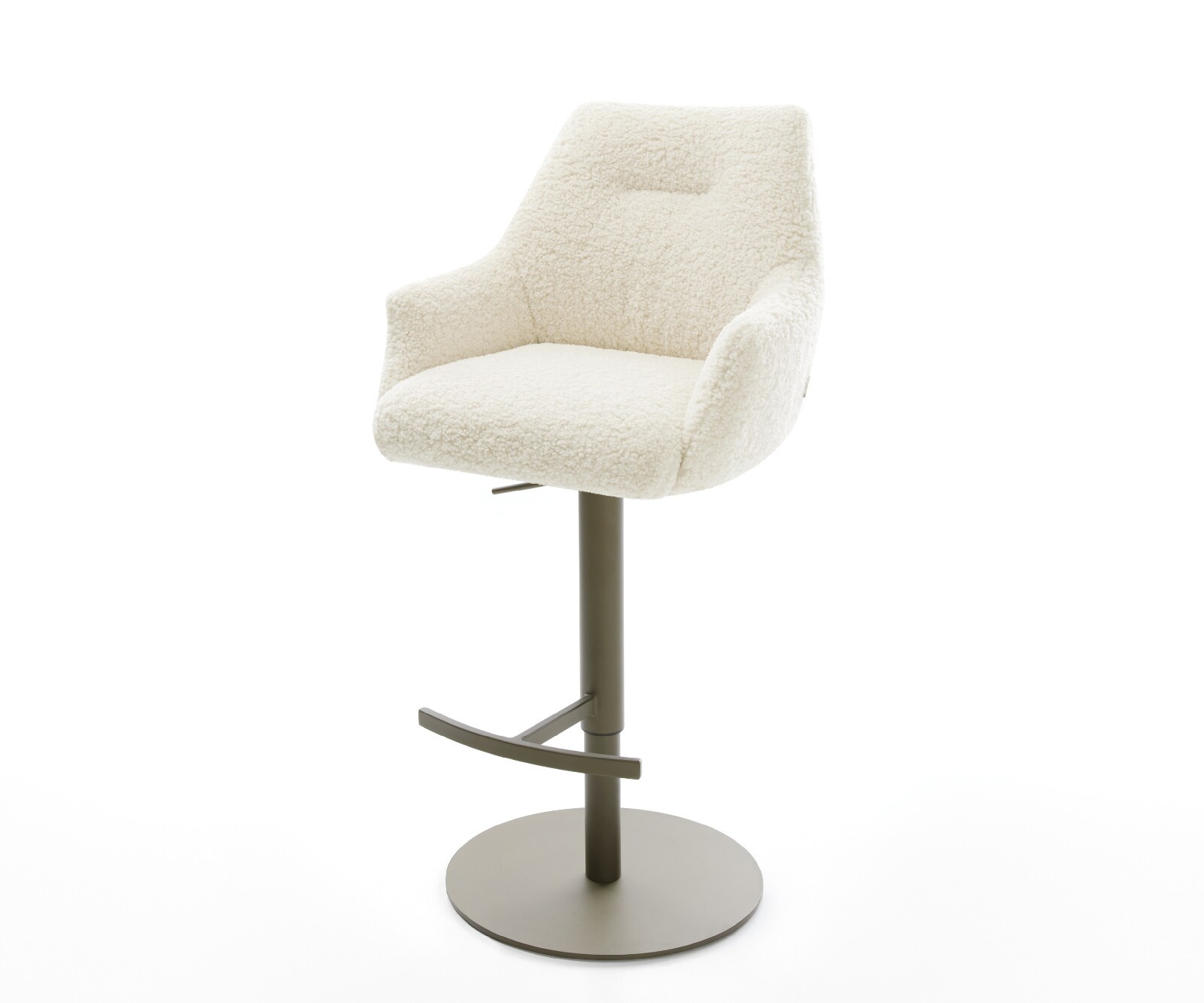 Chaise-de-bar Alja-Flex Tissu teddy Beige Pied pivotant réglable en hauteur couleur titane Couleur titane Ressort ensaché 1