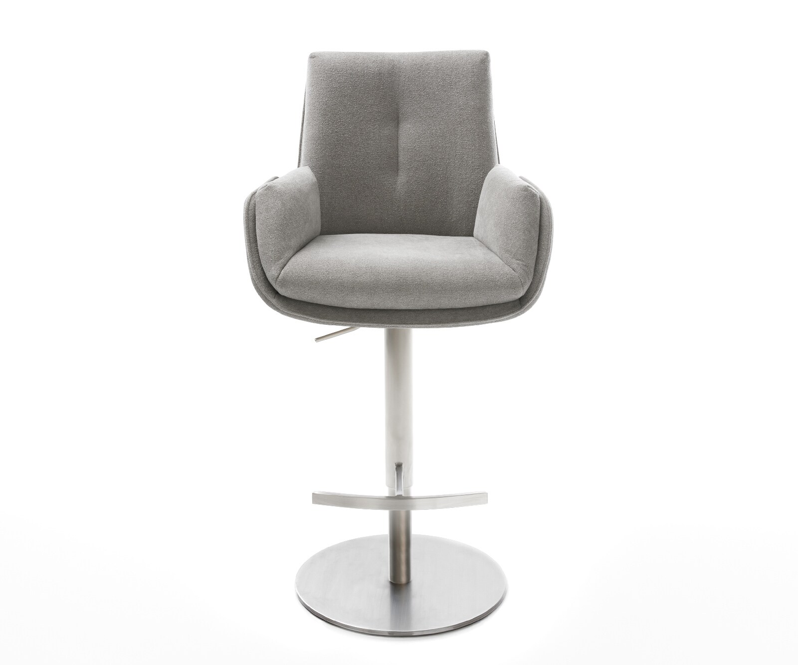 Chaise-de-bar Clea-Flex Tissu structuré Soft Grey Pied pivotant réglable en hauteur Acier inoxydable pivotant 2