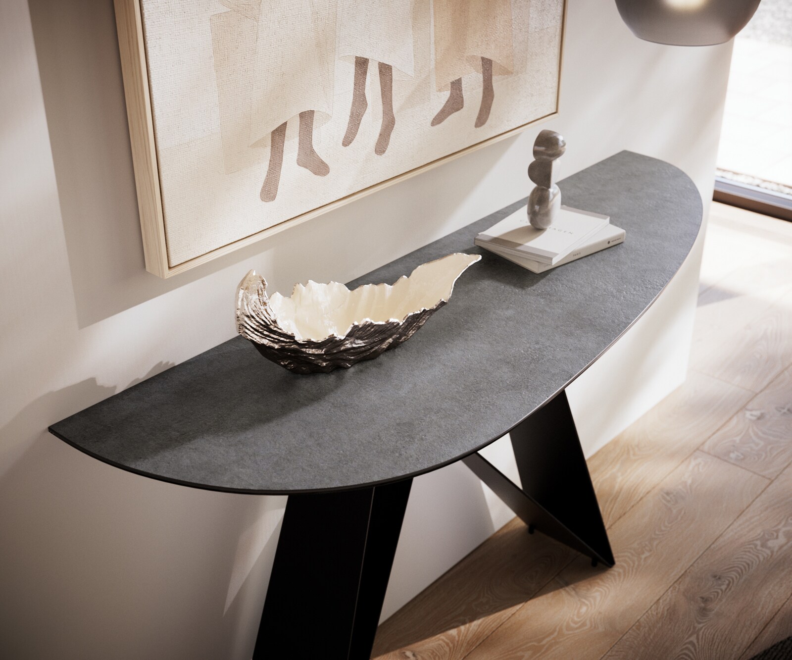 Table console Edge Oval 140x40 cm Céramique Béton Gris Velio Métal Noir 6