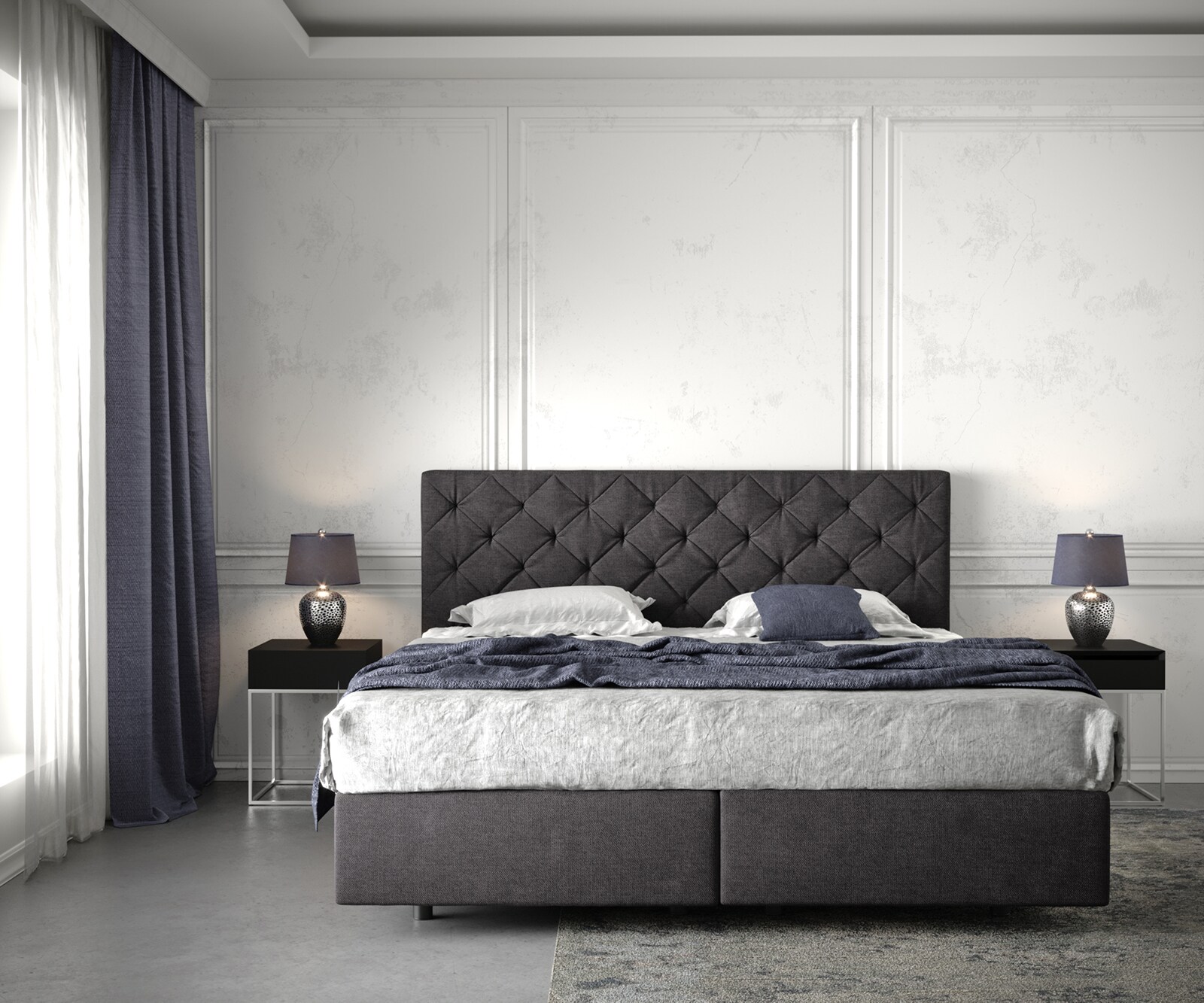Lit-à-sommier-tapissier Dream-Great 180x200 cm Noir avec matelas et surmatelas 1