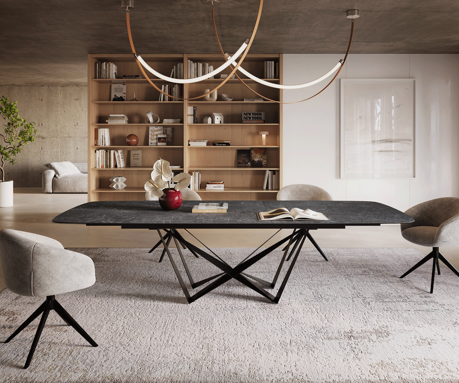 Table à manger Edge Boot 240-300x120 cm Céramique Laminam® Nero Greco Anthracite Spider Flachstahl Noir extensible 2