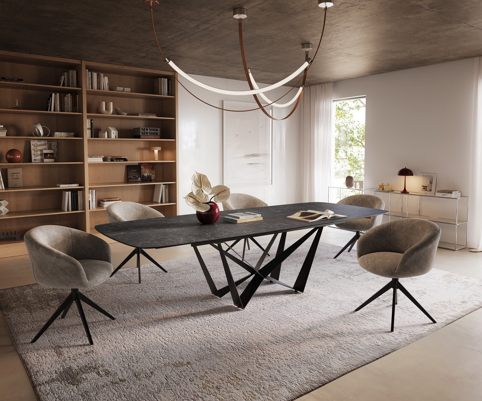 Table à manger Edge Boot 240-300x120 cm Céramique Laminam® Nero Greco Anthracite Spider Flachstahl Noir extensible 7