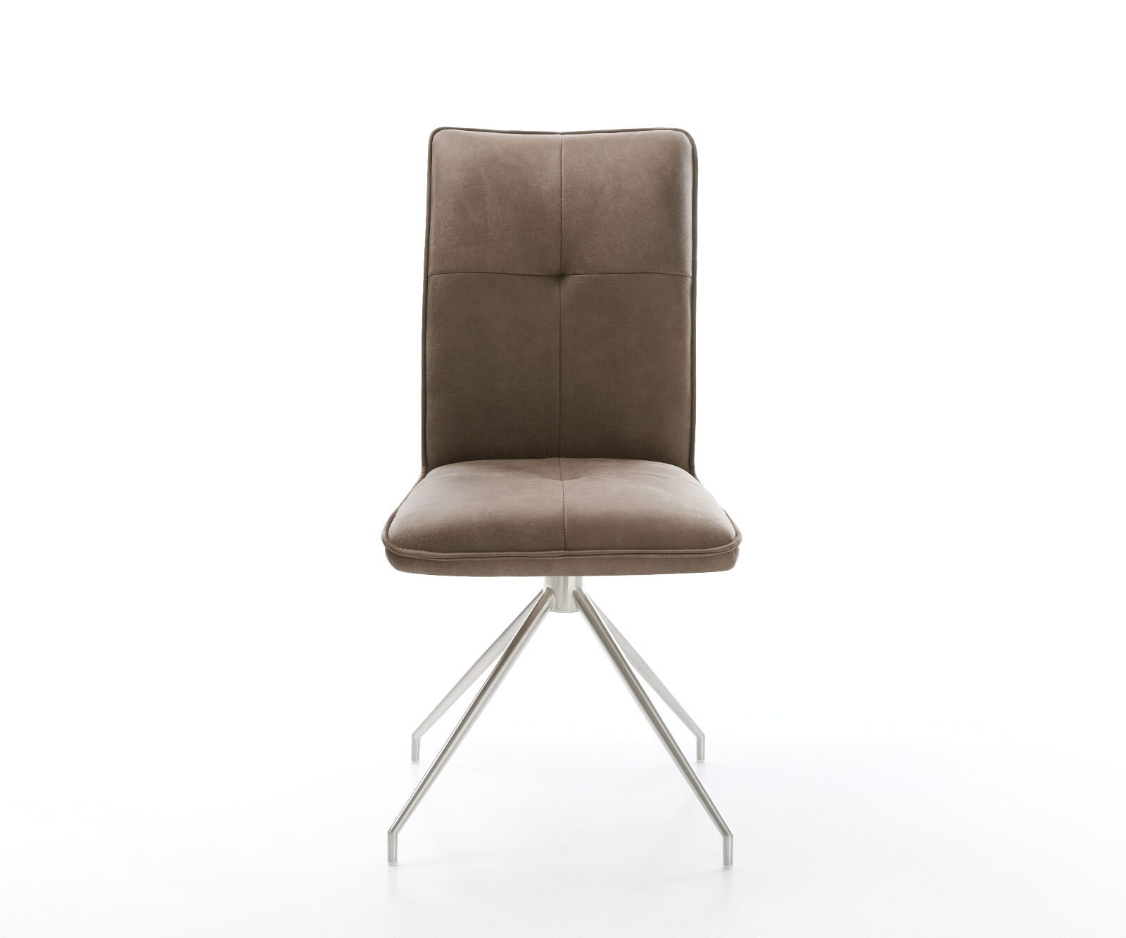 Chaise-de-salle-à-manger Maddy-Flex microvelours taupe vintage pied croisé conique acier inoxydable brossé 1 Chaise-de-salle-à-manger Maddy-Flex microvelours taupe vintage pied croisé conique acier inoxydable brossé 1