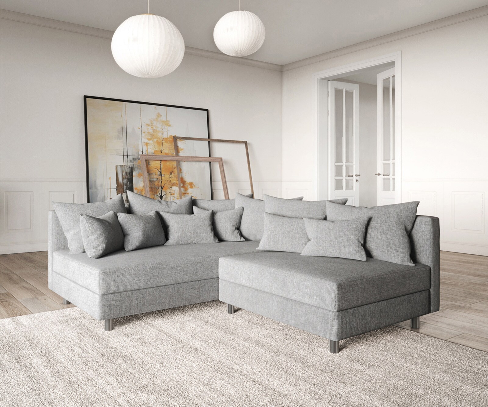 Canapé Clovis gris tissu plat ottoman gauche canapé modulable 2 Canapé Clovis gris tissu plat ottoman gauche canapé modulable 2