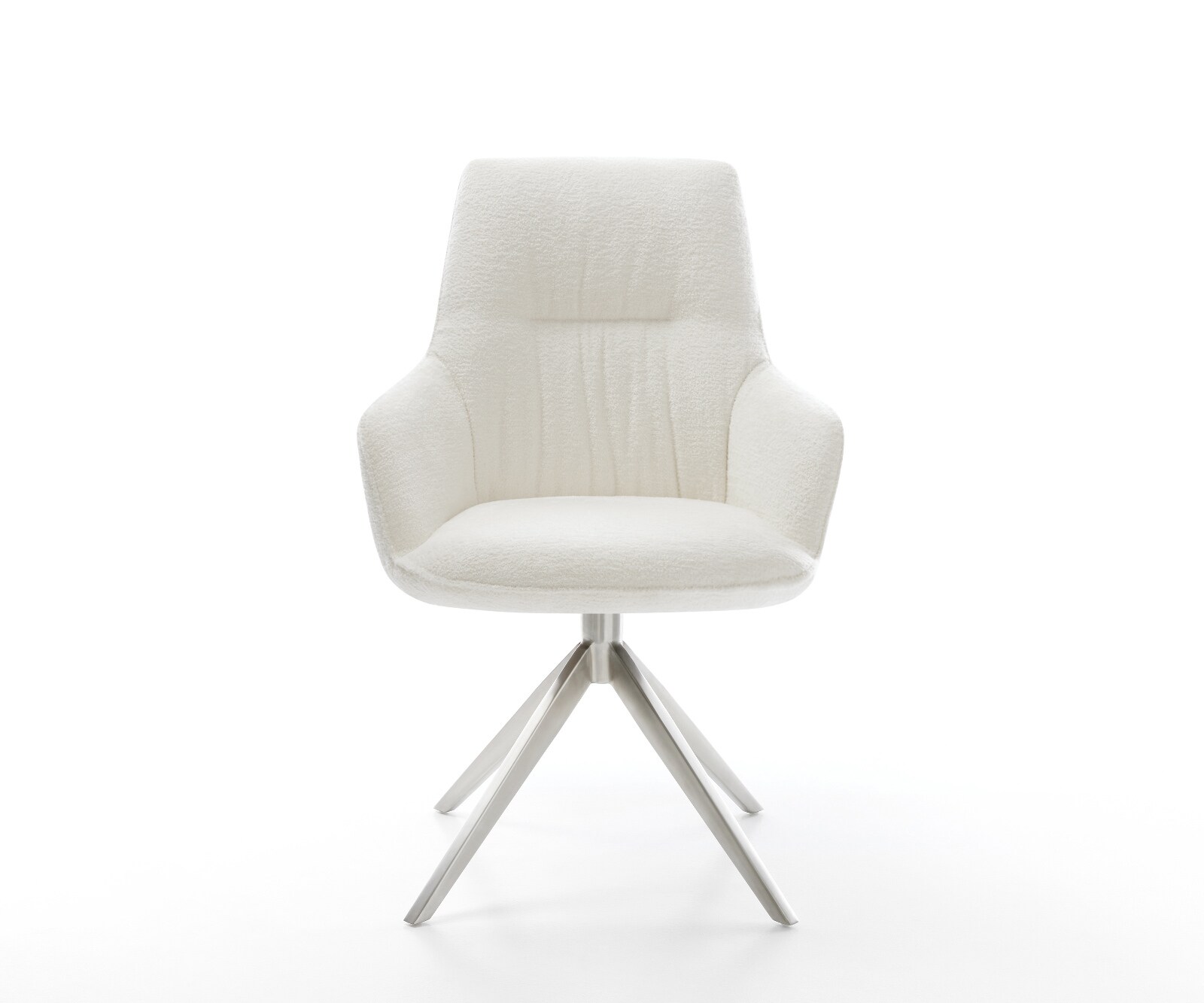 Chaise-pivotante Zelia-Flex avec accoudoirs bouclé doux beige pied croisé large acier inoxydable pivotement sur 360° fonction bascule resorts ensachés 1