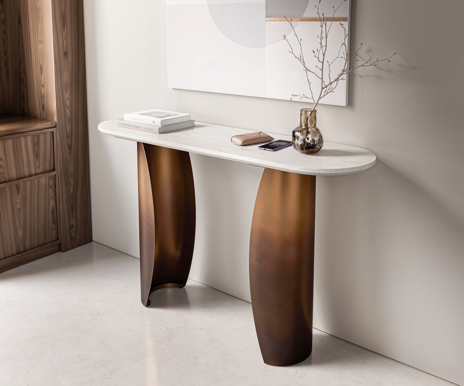 Console Solena 135x40 cm marbre blanc métal Gold Ombre