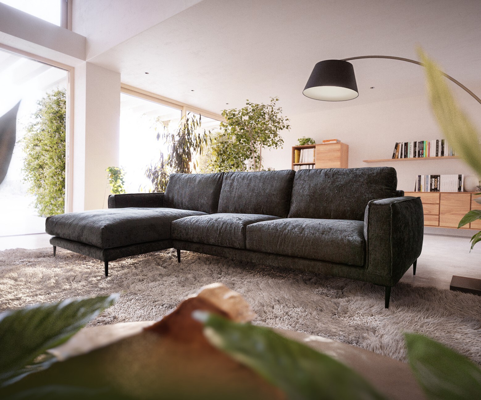 Canapé-d'angle Sottil 291x163 cm gris pouf droit 3