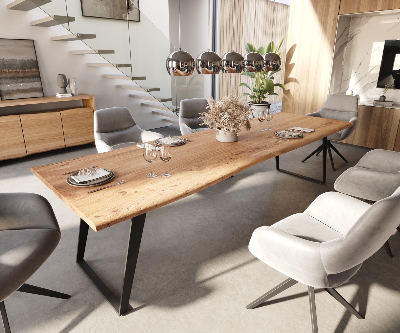Table-à-manger Edge 300x100 acacia nature métal incliné Live-Edge Table-à-manger Edge 300x100 acacia nature métal incliné Live-Edge