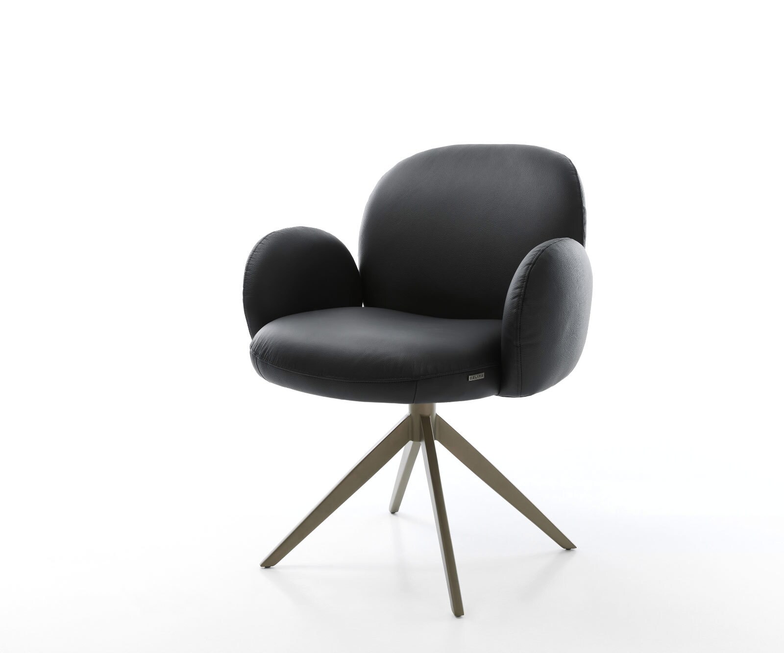 Chaise-pivotante Nube-Flex cuir de vache noir pied croisé large aspect titane pivotement sur 360° fonction bascule ressorts ensachés