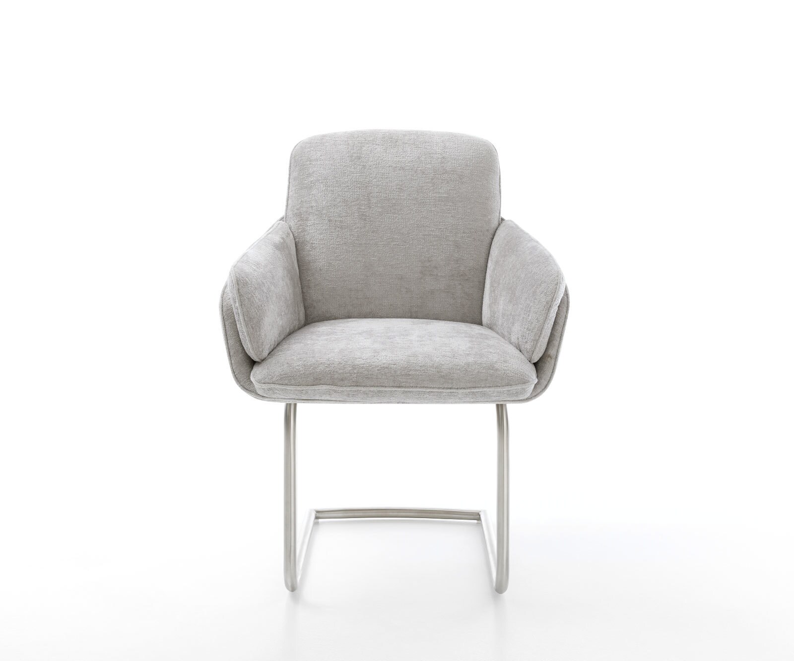 Cantilever Luan-Flex avec accoudoirs chenille gris argenté pied cantilever rond acier inoxydable brossé 1 Cantilever Luan-Flex avec accoudoirs chenille gris argenté pied cantilever rond acier inoxydable brossé 1