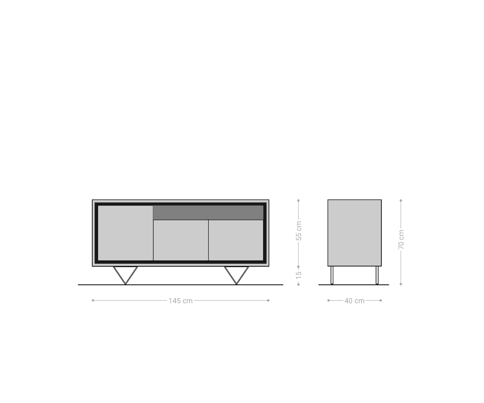 Buffet Stonegrace 145 cm acacia nature 3 portes 1 compartiment placage en pierre pieds en V 6