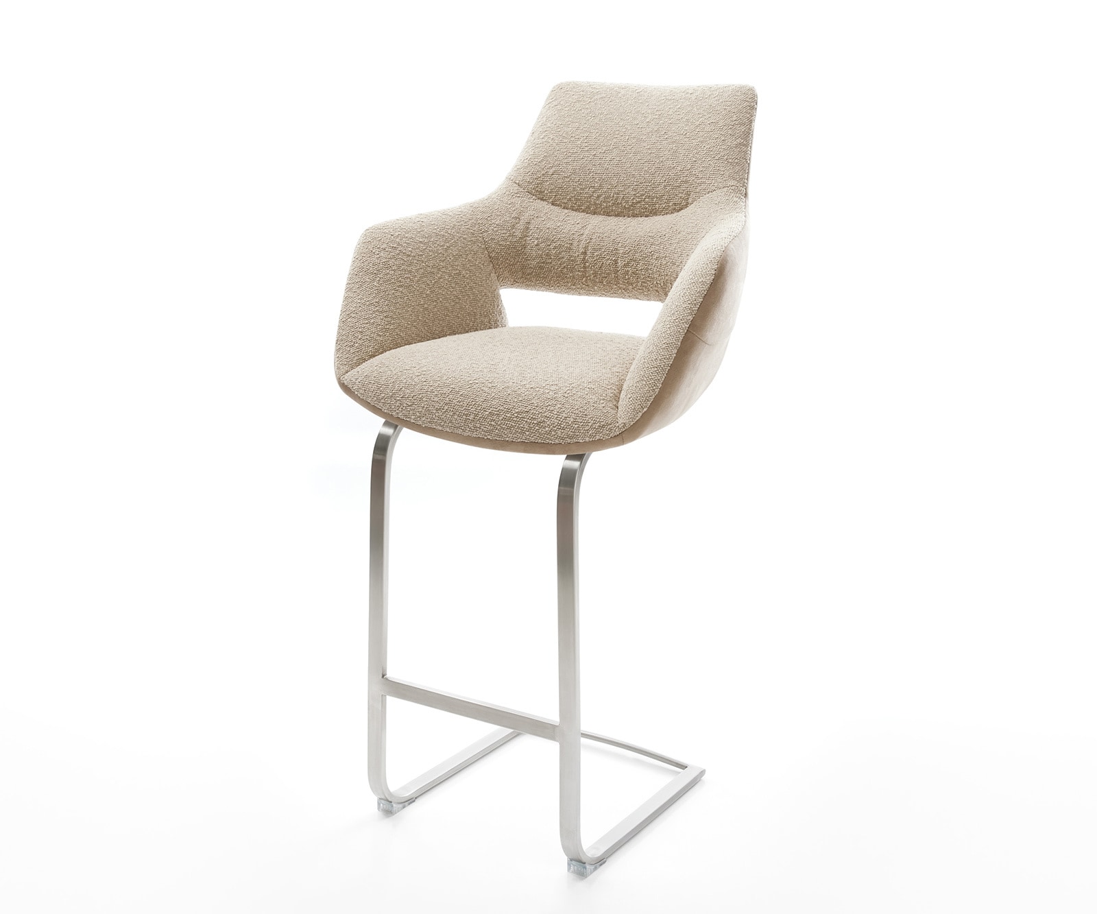 Chaise-de-bar Yago-Flex mélange de matériaux microfibre boue / bouclé boue cadre luge plat acier inoxydable Ressorts ensachés Chaise-de-bar Yago-Flex mélange de matériaux microfibre boue / bouclé boue cadre luge plat acier inoxydable Ressorts ensachés