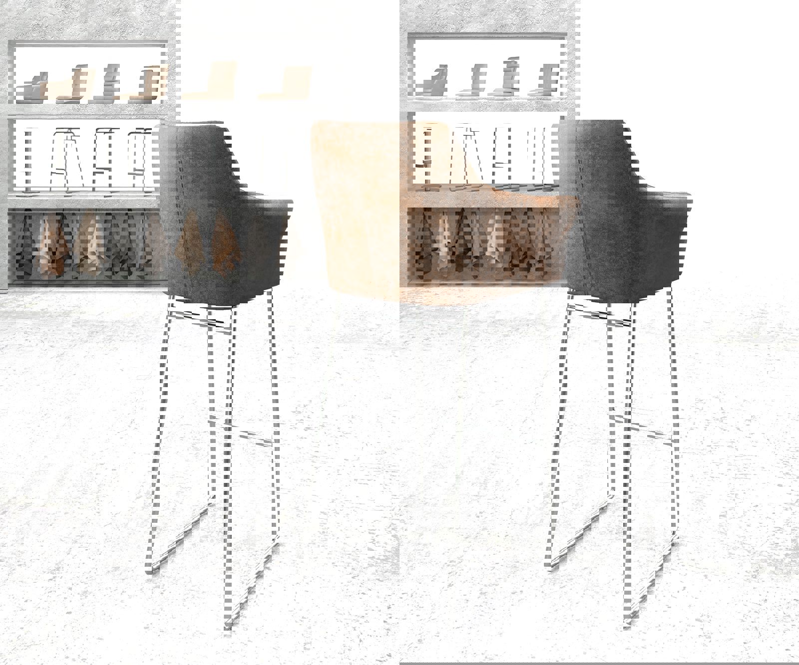 Chaise-de-bar Yulo-Flex vintage marron cadre patin acier inoxydable 2 Chaise-de-bar Yulo-Flex vintage marron cadre patin acier inoxydable 2