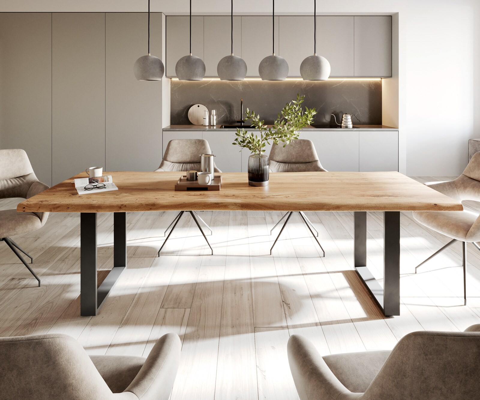 Table de salle à manger Edge 260x100 acacia naturel métal noir Live-Edge 1