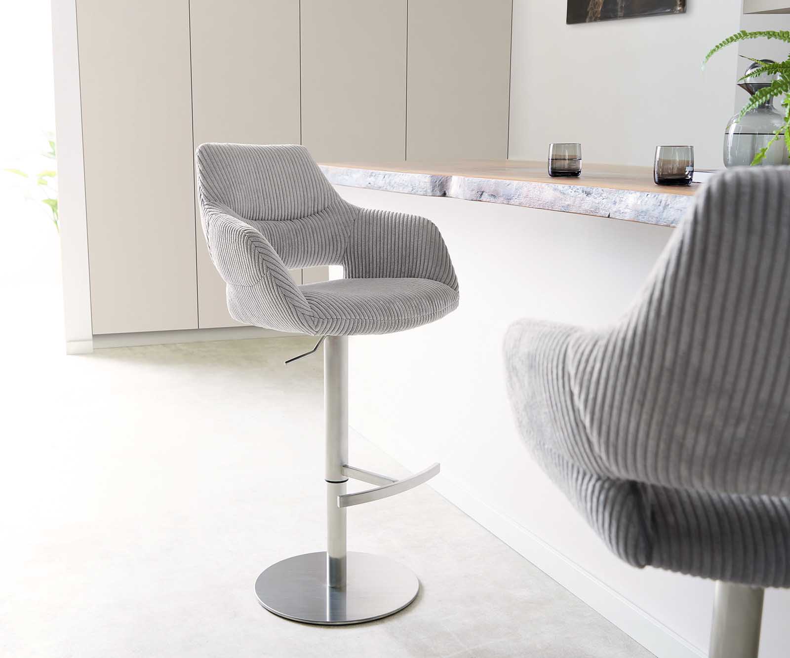 Chaise-de-bar Yago-Flex Cordon gris argenté Pied pivotant réglable en hauteur Acier inoxydable pivotant Ressorts ensachés