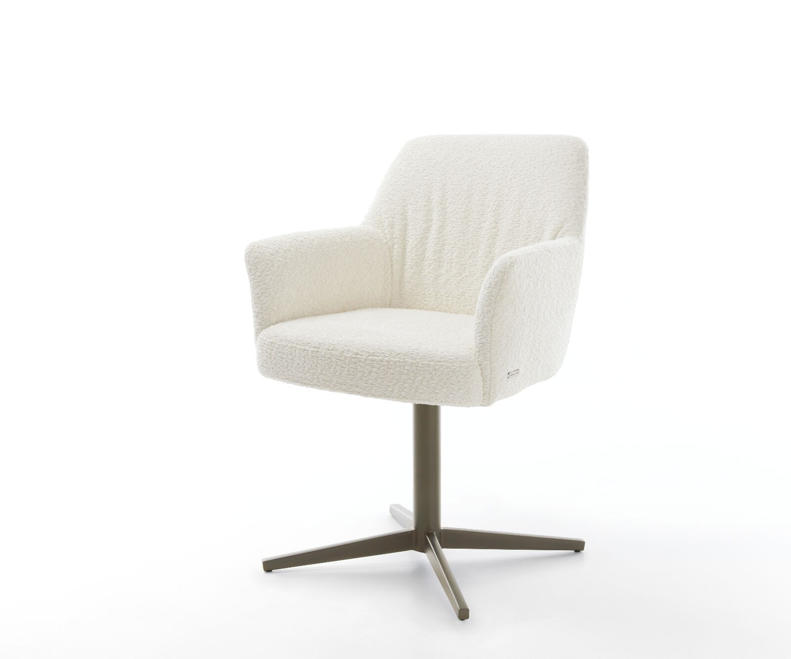 Chaise-pivotante Xana-Flex avec accoudoirs bouclé blanc pied de chaise 4 branches aspect titane pivotement sur 360° ressorts ensachés