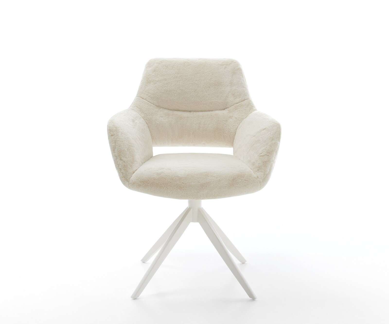 Chaise-pivotante Yago-Flex avec accoudoirs peluche crème-blanc pied croisé large blanc pivotement sur 360° fonction bascule resorts ensachés 2