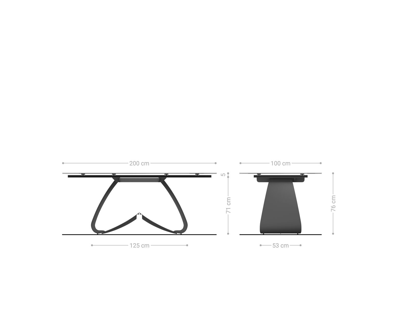 Table à manger Edge bateau 200x100 cm céramique Onyx Champagne piètement en W métal noir 8