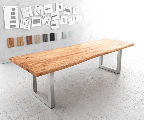 Table-à-manger Edge 280x100cm XL acacia nature acier inoxydable large Live-Edge