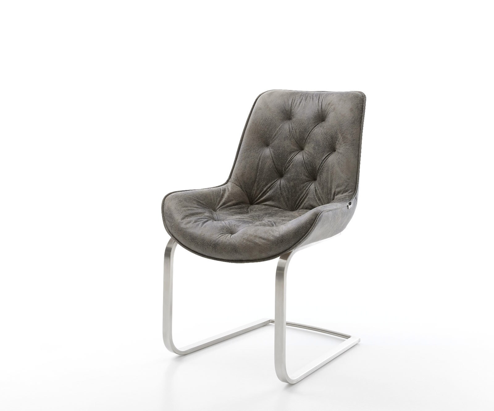 Cantilever Taimi-Flex microvelours gris antique pied cantilever plat acier inoxydable brossé