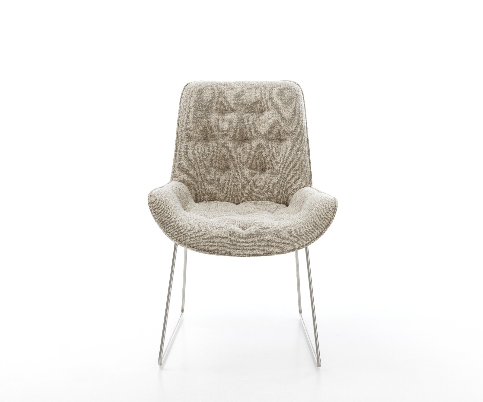 Chaise-de-salle-à-manger Taimi-Flex tissu tissé doux beige pied trapèze acier inoxydable 2