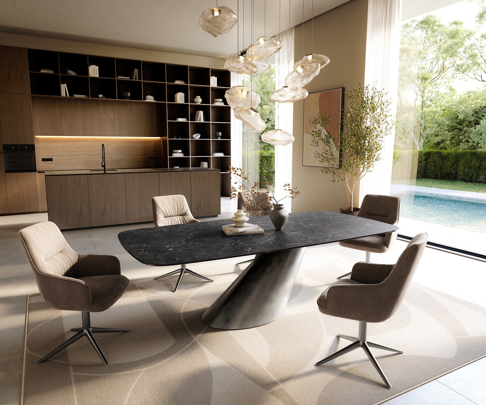 Table à manger Edge Boot 240x120 cm Céramique Laminam® Nero Greco Anthracite Cono Métalic Argent 6