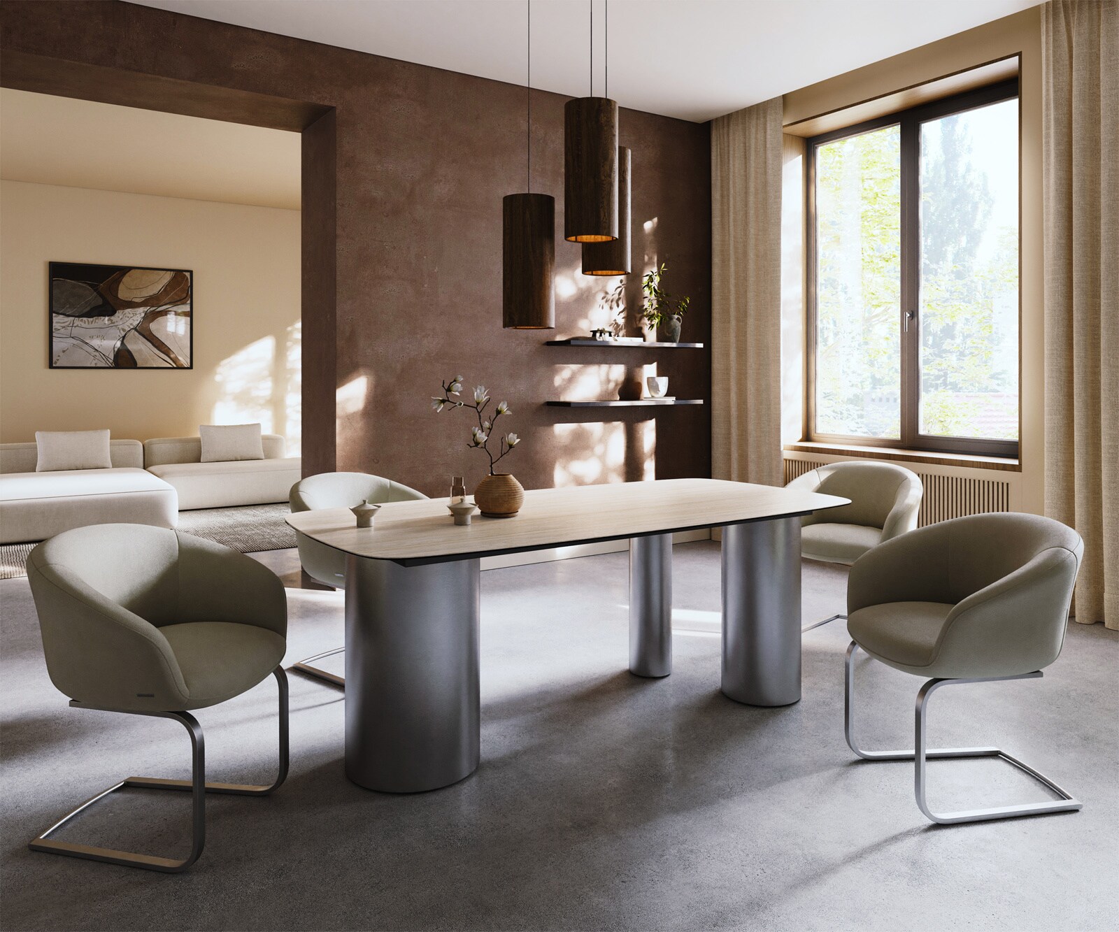 Table à manger Edge Boot 200x100 céramique Laminam® Travertino Bianco crème-blanc Troa acier inoxydable brossé 6