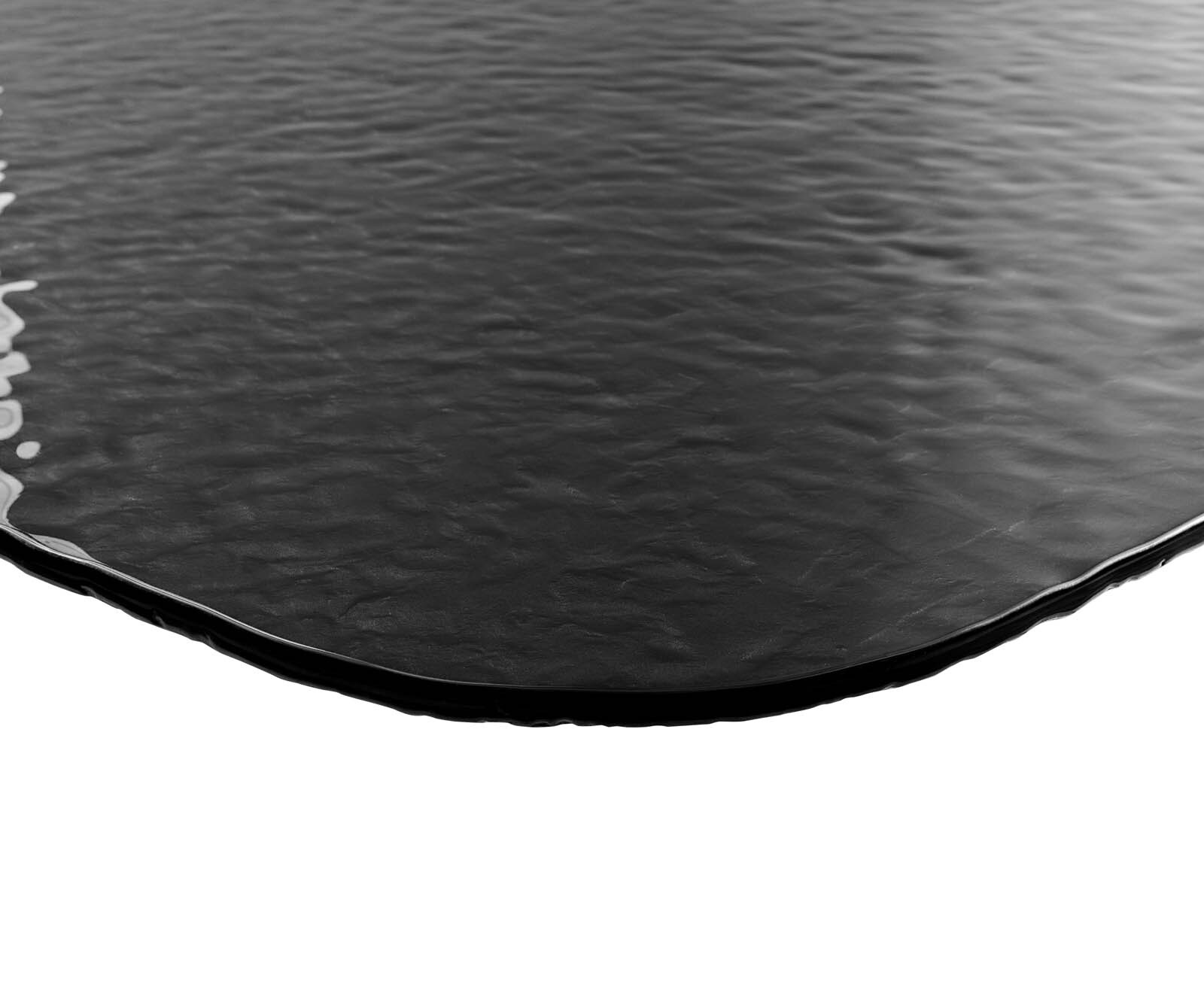 Table à manger Edge en forme de bateau 240x120 verre fondu noir fumé relief en 3D cadre en V acier plat noir 5