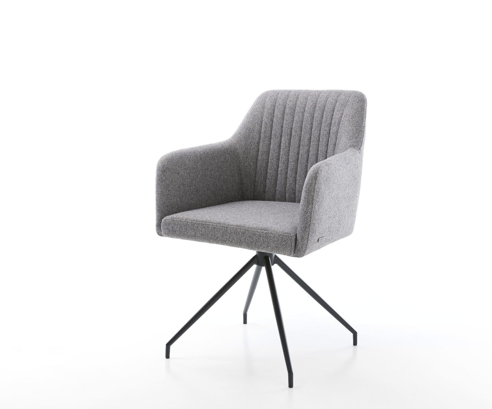 Chaise-de-salle-à-manger Greg-Flex tissu texturé gris clair pied croisé conique noir ressorts ensachés