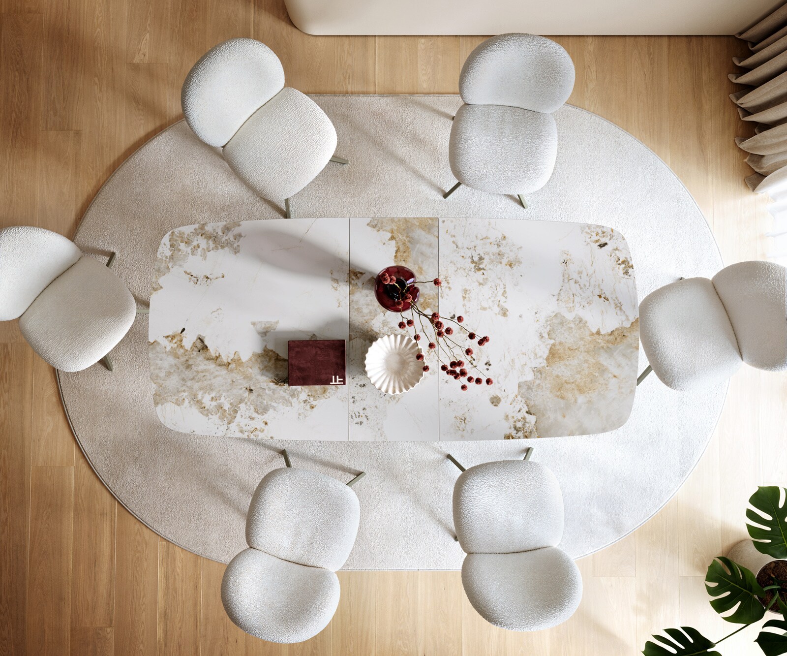 Table à manger Edge Boot 180-220x100 cm Céramique Minas Melange Blanc-Beige Spider Métal Finition effet Titan extensible 7
