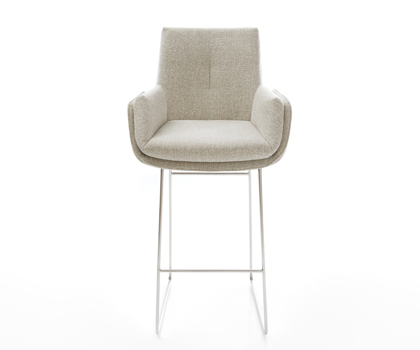 Chaise-de-bar Clea-Flex Tissu tissé doux Beige Pied trapèze acier inoxydable Argent 1