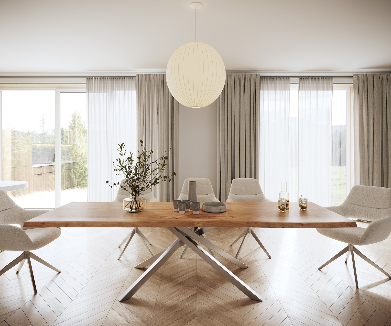 Table à manger Edge 280x100 XL acacia nature cadre croisé rectangle acier inoxydable Live-Edge 2