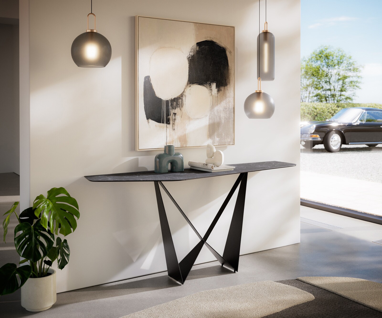 Console Edge Polygonal 180x50 cm Céramique Laminam® Nero Greco Anthrazit Spios Métal Noir 6