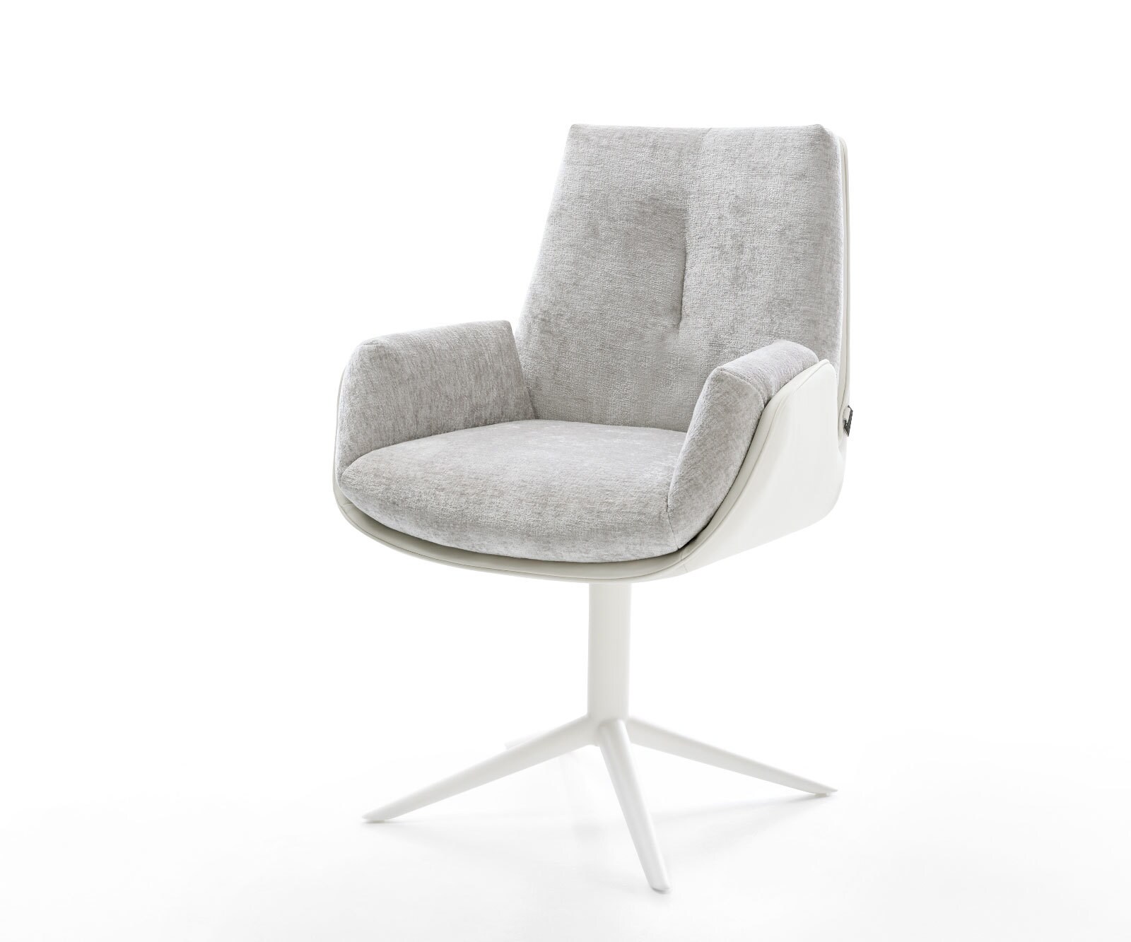 Chaise-pivotante Clea-Flex tissu mixte cuir de vache blanc-gris argenté pied de chaise 4 branches blanc pivotement sur 360° fonction bascule