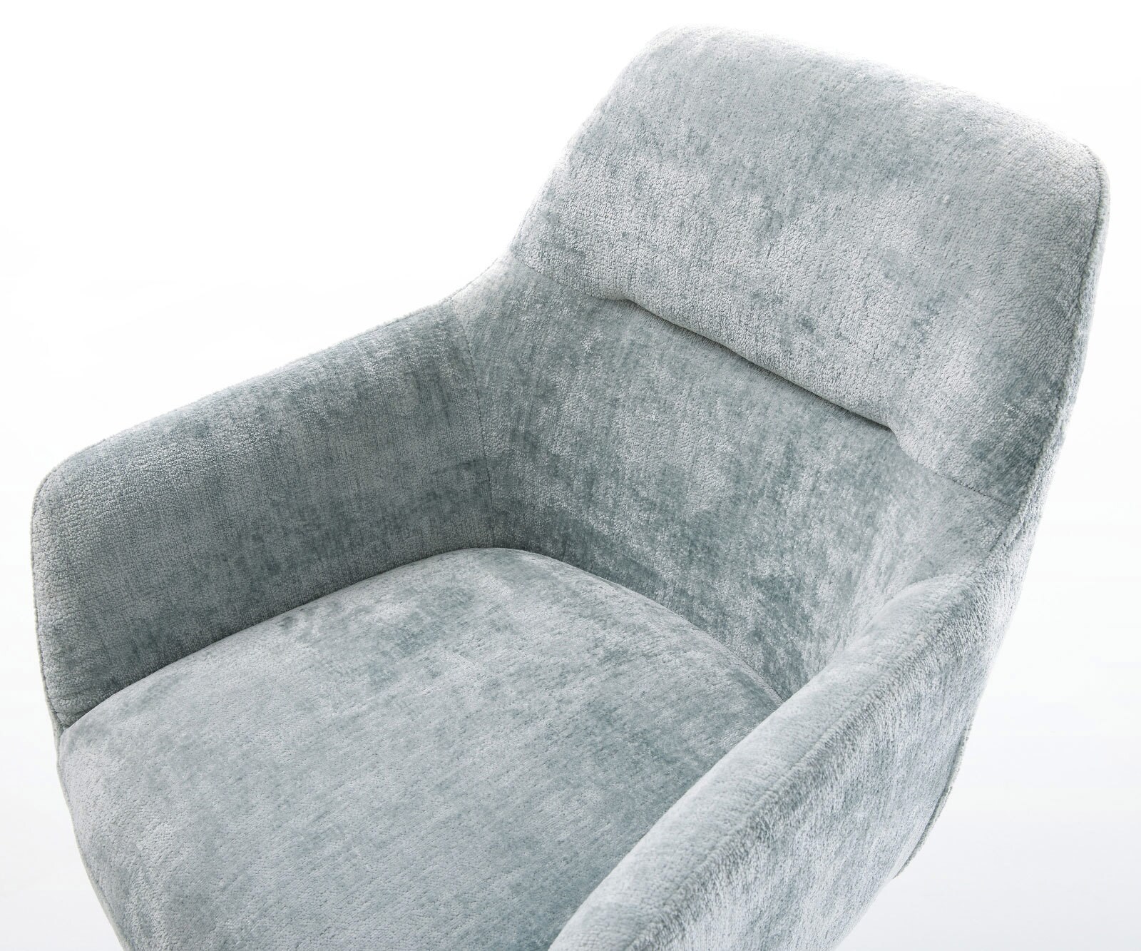Chaise-pivotante Pejo-Flex chenille bleu pastel pied de chaise 4 branches acier inoxydable brossé pivotement sur 360° fonction bascule ressorts ensachés 4