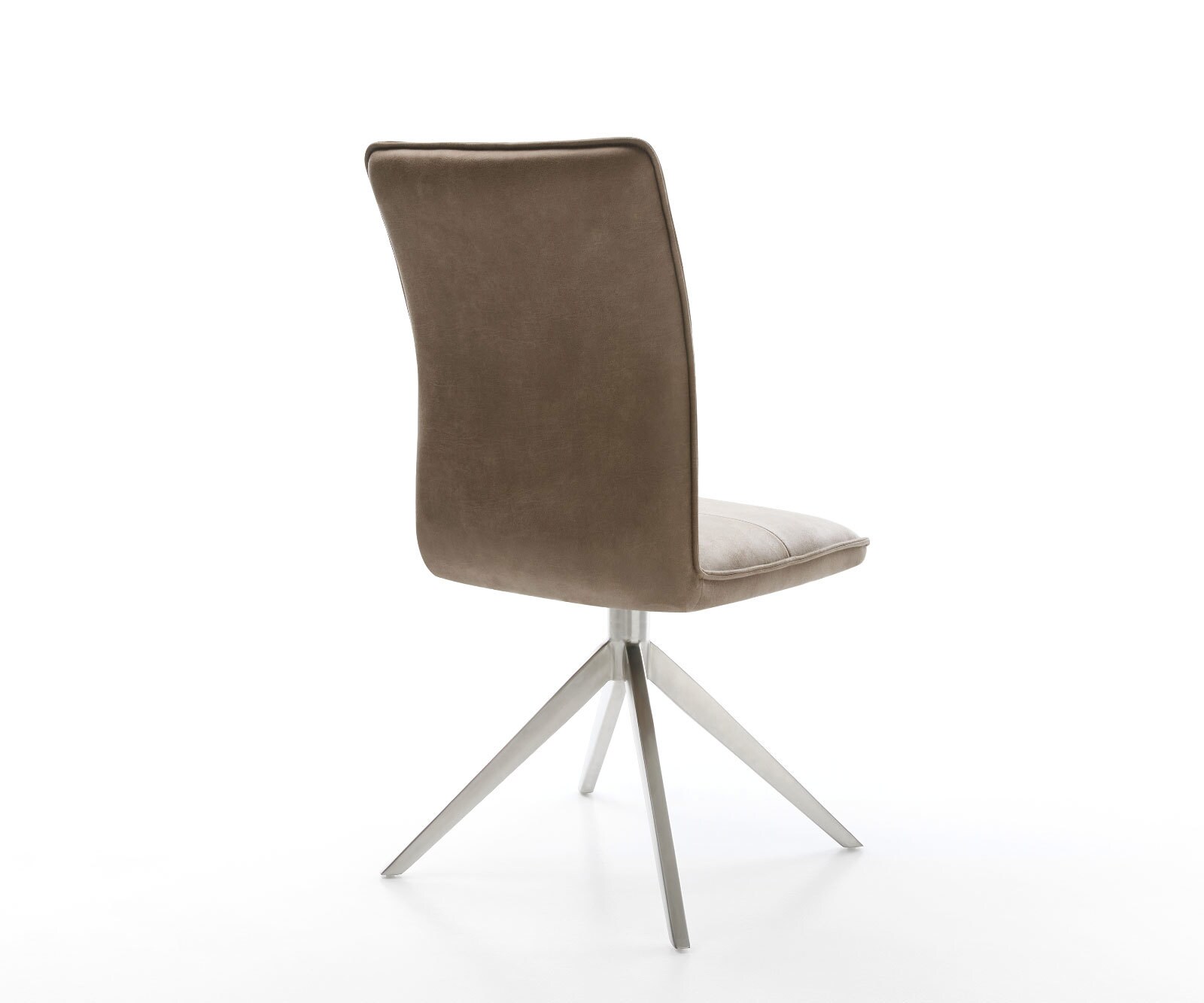 Chaise-pivotante Maddy-Flex microvelours taupe vintage pied croisé large acier inoxydable brossé pivotement sur 360° fonction bascule 4