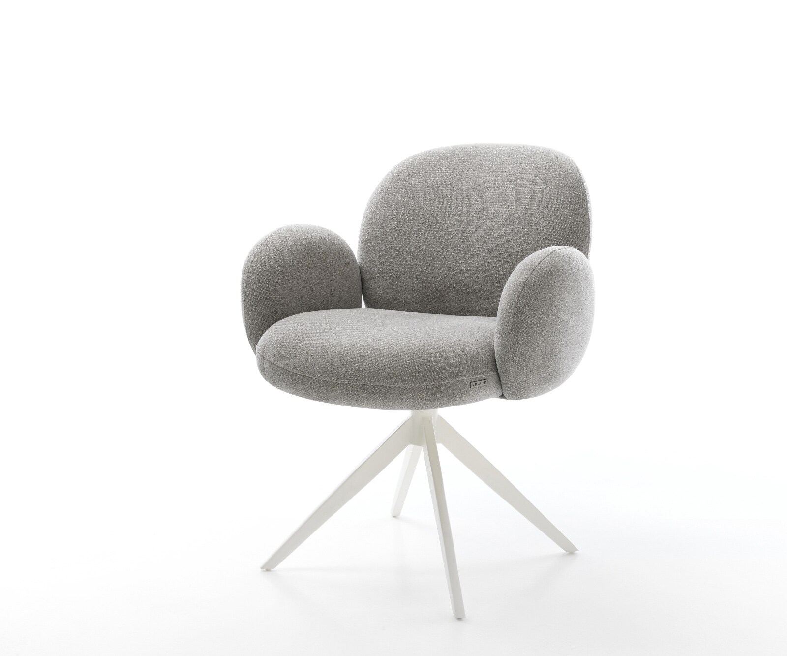 Chaise-pivotante Nube-Flex avec accoudoirs tissu structuré doux gris pied croisé large blanc pivotement sur 360° fonction bascule resorts ensachés 1