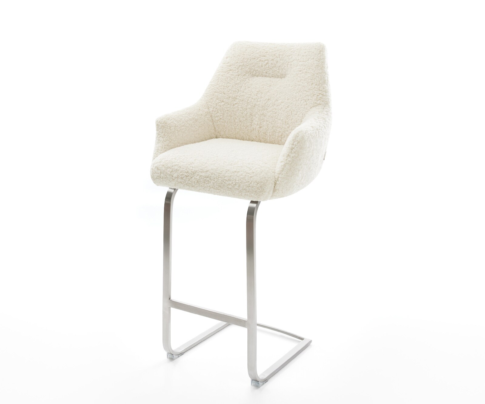 Chaise-de-bar Alja-Flex Tissu teddy Beige Pied cantilever acier inoxydable Argent Ressort ensaché 1
