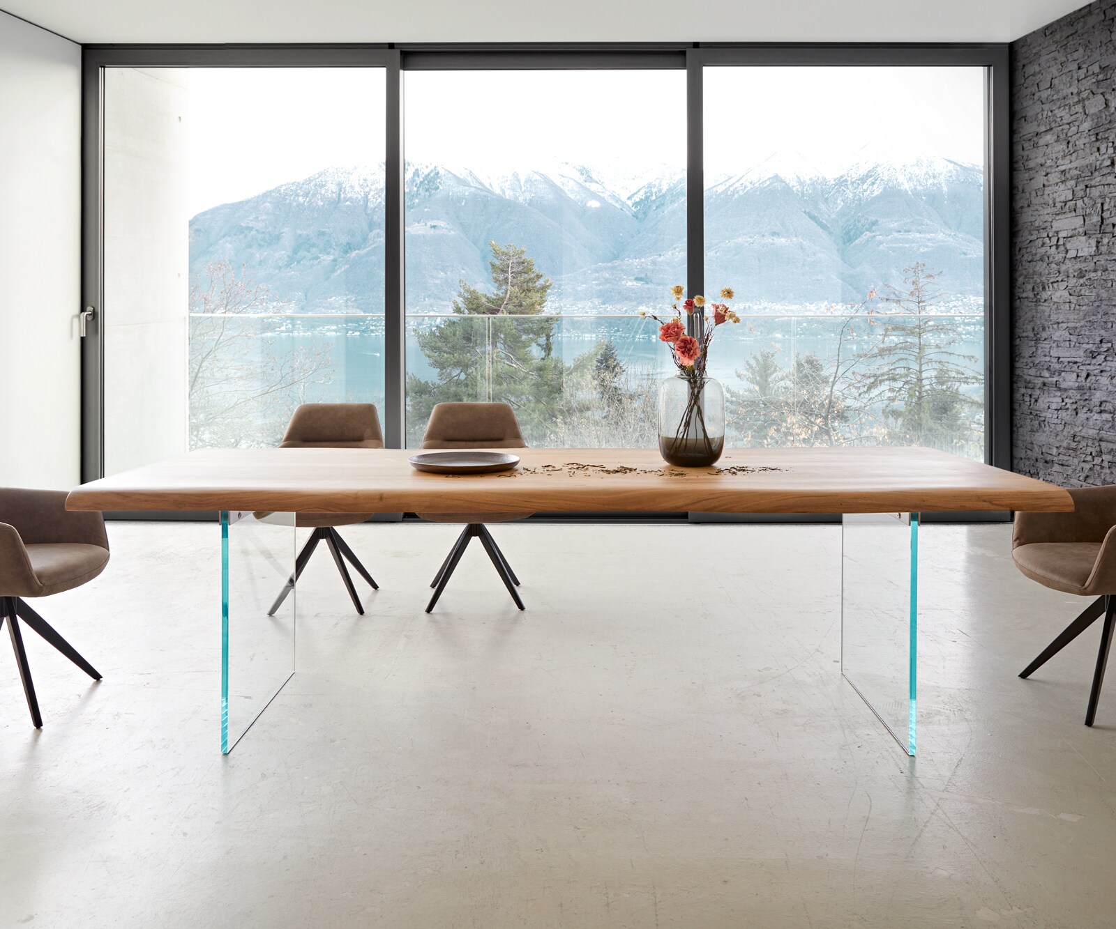 Table à manger Edge 260x100 XL acacia nature verre Live-Edge 1