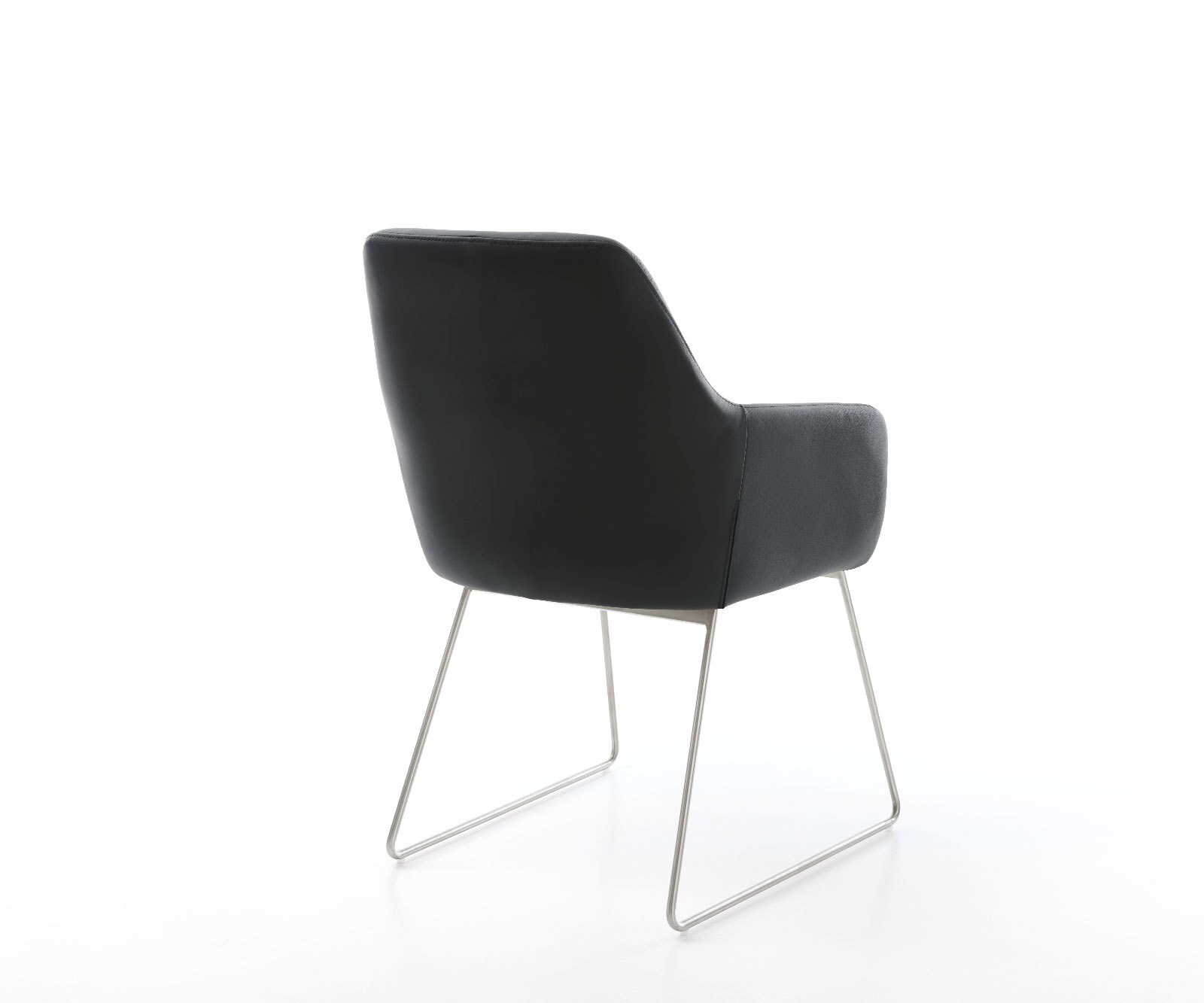 Chaise-de-salle-à-manger Pejo-Flex cuir de vache noir pied trapèze acier inoxydable brossé ressorts ensachés 4