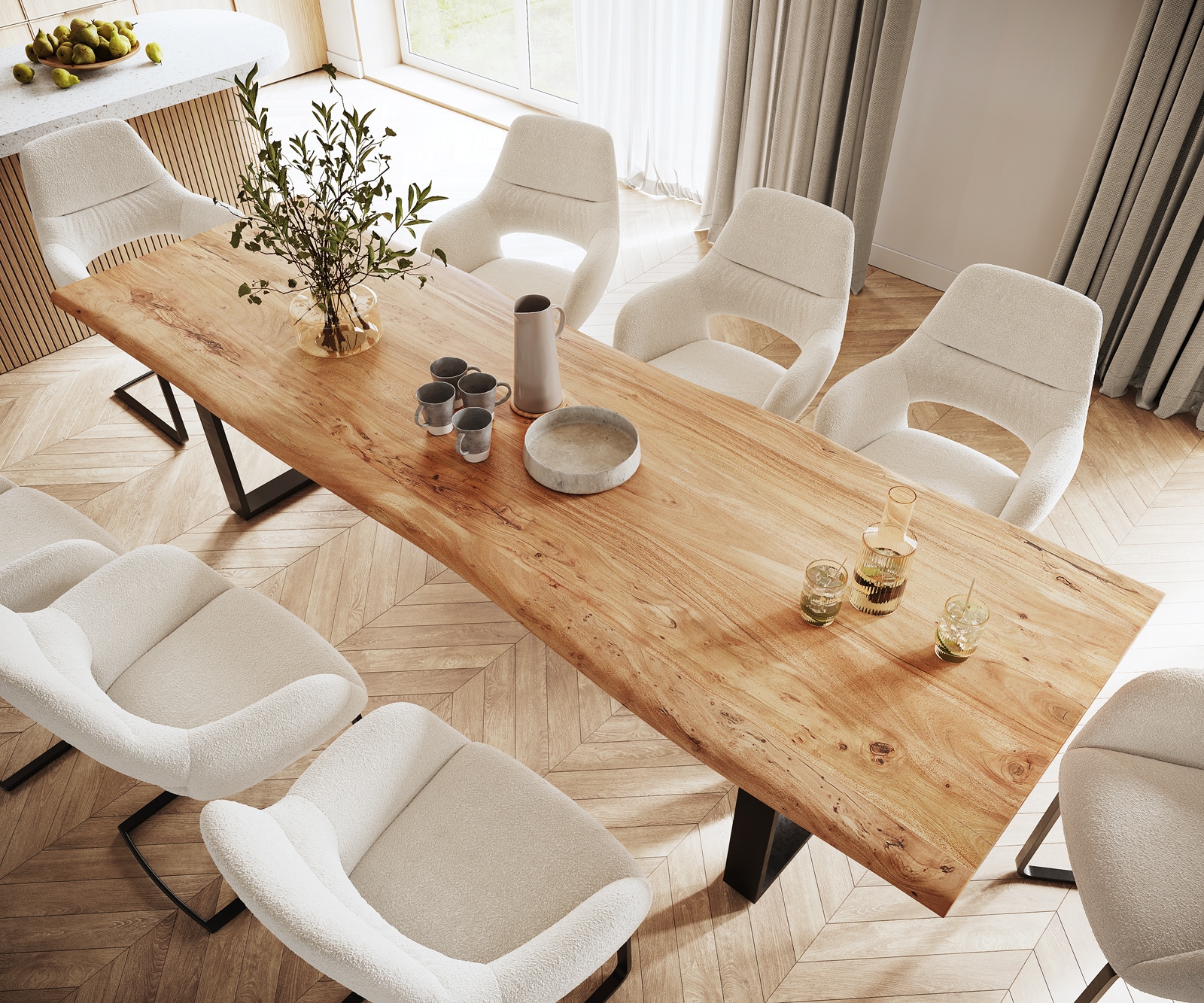 Table de salle à manger Edge 300x100 XL acacia naturel métal noir Live-Edge 3 Table de salle à manger Edge 300x100 XL acacia naturel métal noir Live-Edge 3