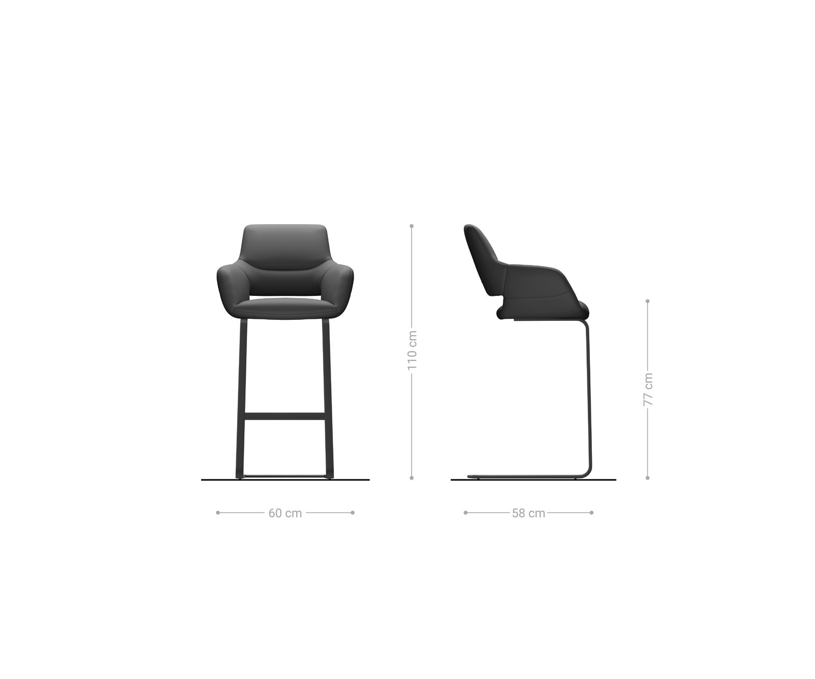 Chaise-de-bar Yago-Flex mélange de matériaux microfibre boue / bouclé boue cadre luge plat métal noir ressorts ensachés 6
