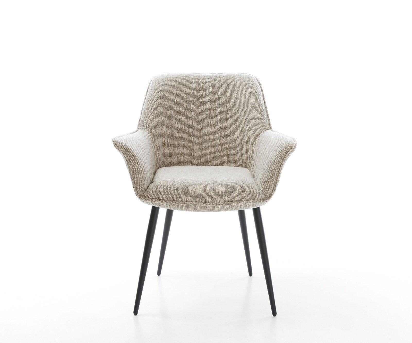 Chaise-de-salle-à-manger Keila-Flex avec accoudoirs tissu tissé doux beige 4 pieds coniques noir 1