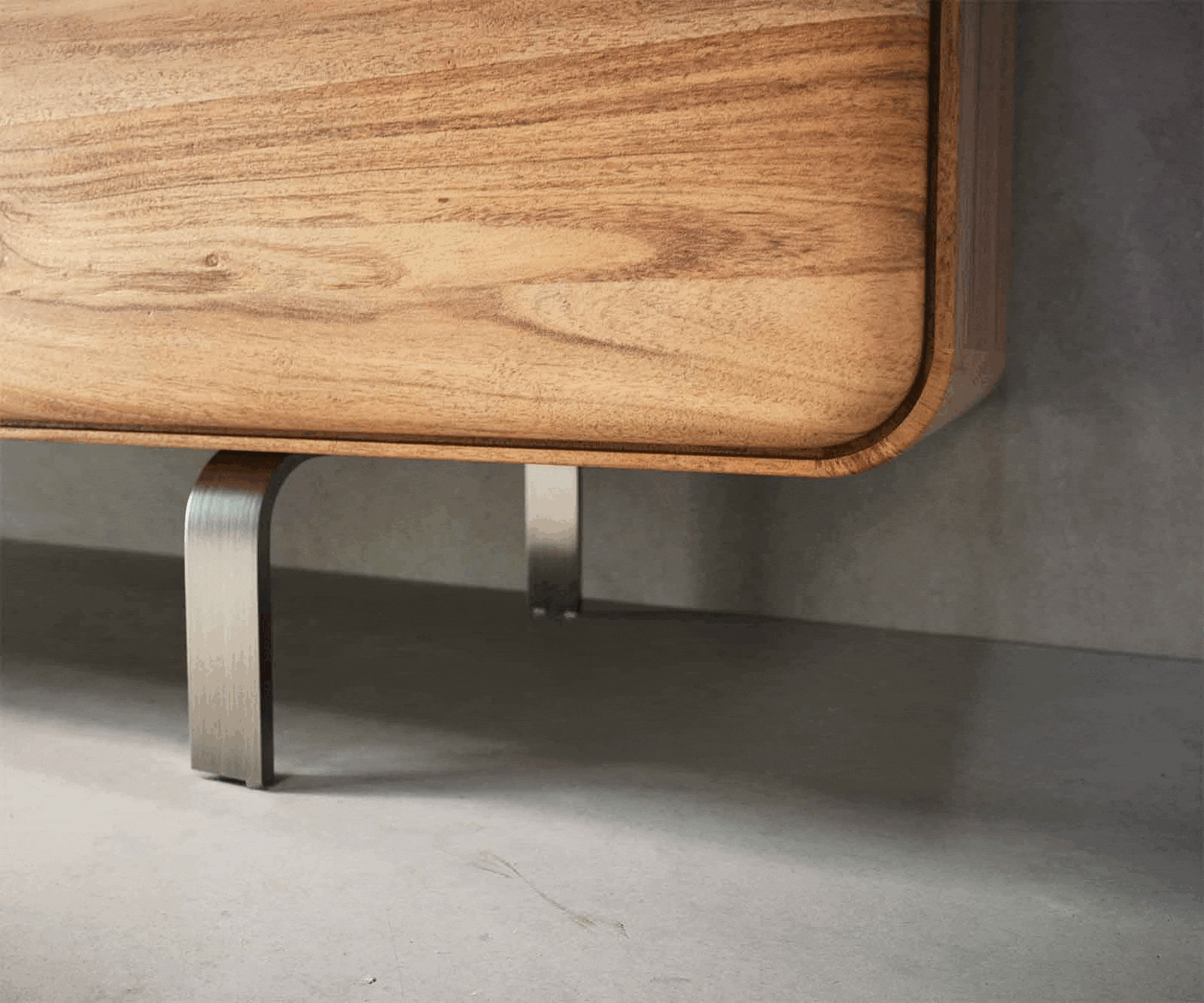 Buffet Anaya 175 cm acacia naturel 4 portes pied en L inoxydable 7