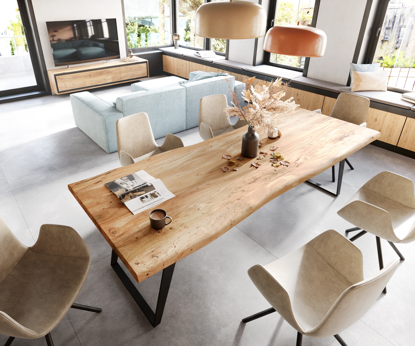 Table-à-manger Edge 260x100 XL acacia nature métal incliné Live-Edge 2 Table-à-manger Edge 260x100 XL acacia nature métal incliné Live-Edge 2
