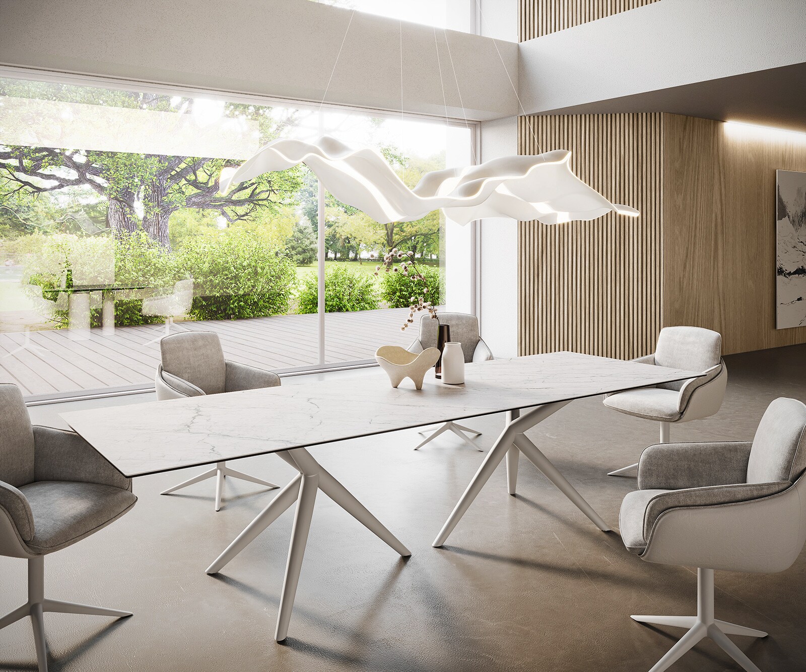 Table à manger Edge 300x100 Céramique Laminam®Statuarietto Blanc Estelar rond Métal Blanc