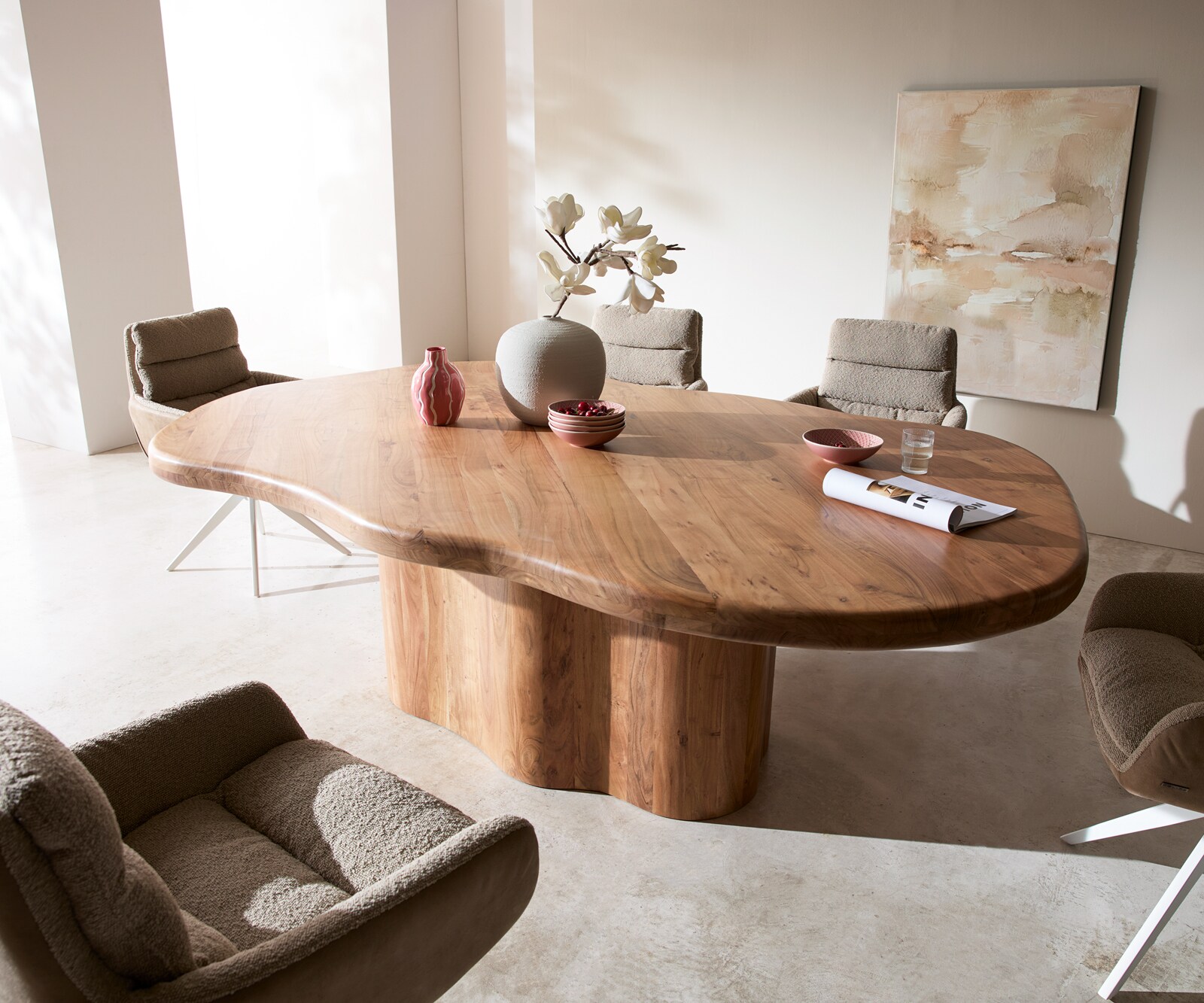 Table à manger Herkon 240x140 acacia naturel piètement en bois 1