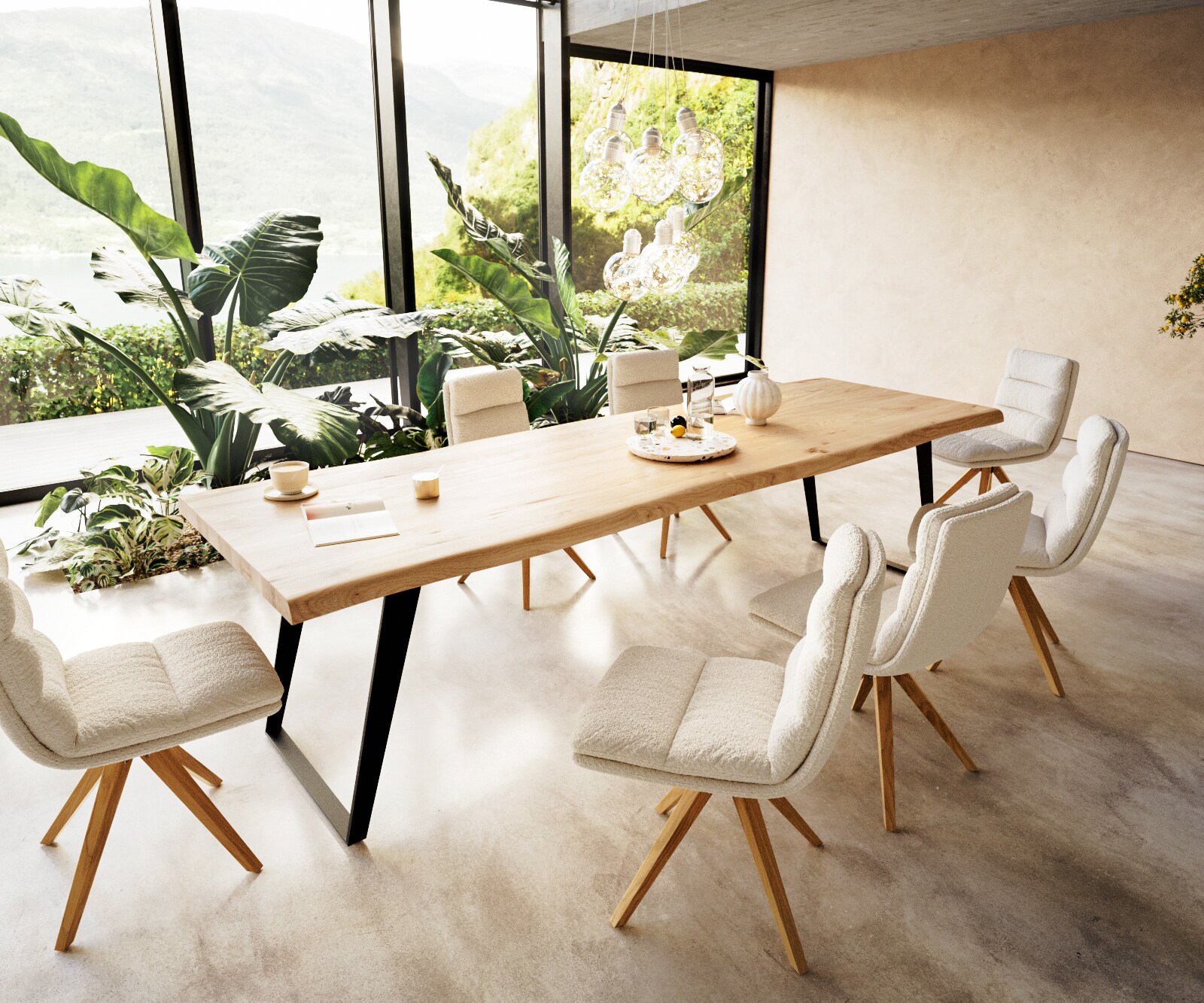 Table à manger Edge 300x100 chêne nature métal inclinée noir Live-Edge 4 Table à manger Edge 300x100 chêne nature métal inclinée noir Live-Edge 4