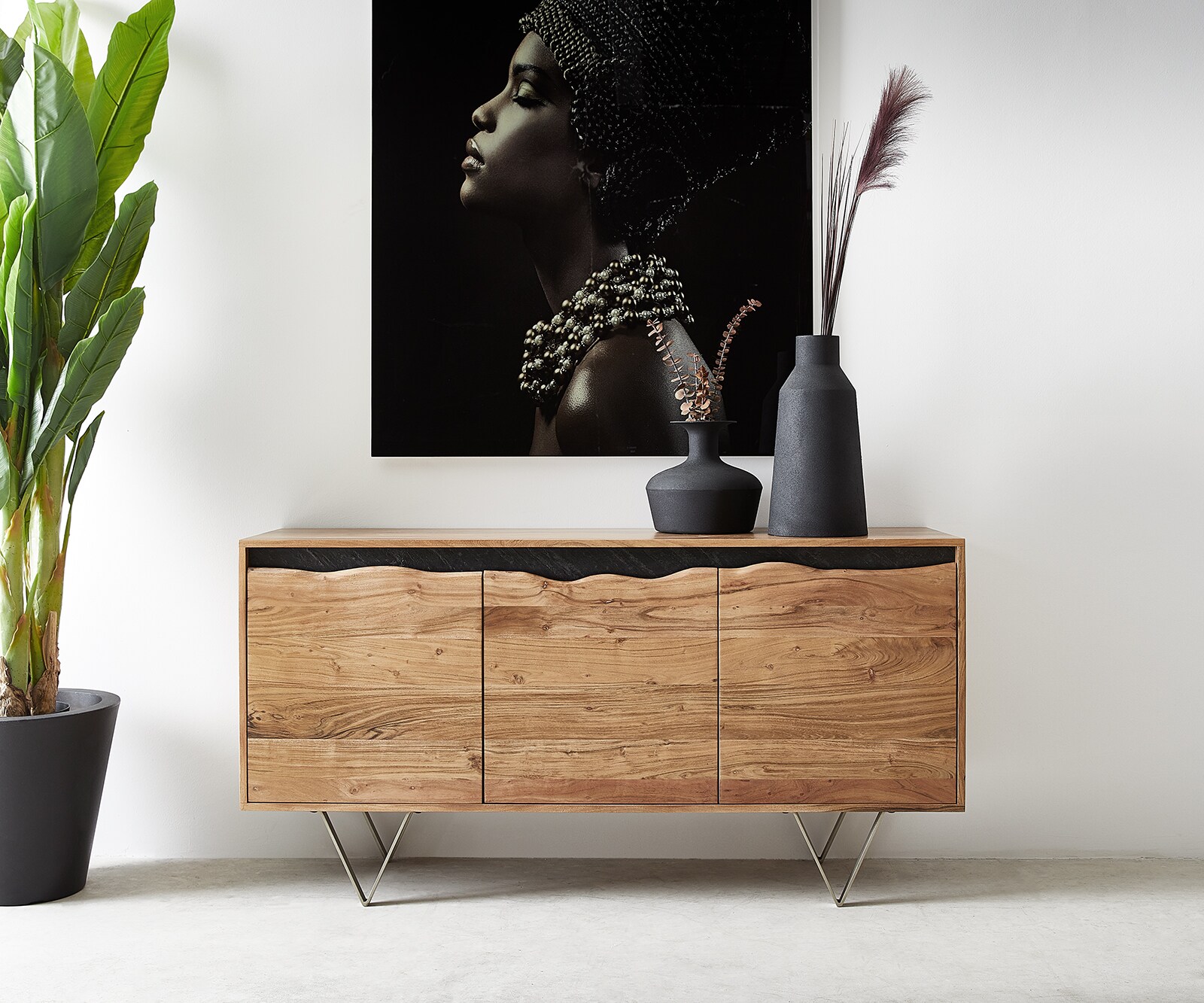 Buffet Stonegrace 147x45 cm acacia nature 3 portes  tronc d'arbre 1